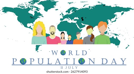 Ilustração vetorial, Design do Dia Mundial da População Simples e Moderno com imagem de desenho 2D
