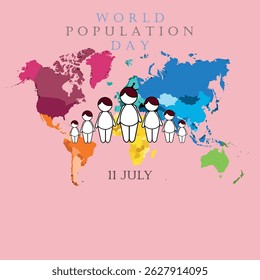 Ilustração vetorial, Design do Dia Mundial da População Simples e Moderno com imagem de desenho 2D
