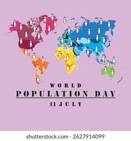 Ilustração vetorial, Design do Dia Mundial da População Simples e Moderno com imagem de desenho 2D
