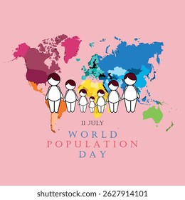 Ilustração vetorial, Design do Dia Mundial da População Simples e Moderno com imagem de desenho 2D
