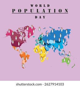 Ilustração vetorial, Design do Dia Mundial da População Simples e Moderno com imagem de desenho 2D
