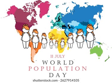 Ilustração vetorial, Design do Dia Mundial da População Simples e Moderno com imagem de desenho 2D
