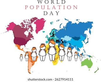 Ilustração vetorial, Design do Dia Mundial da População Simples e Moderno com imagem de desenho 2D
