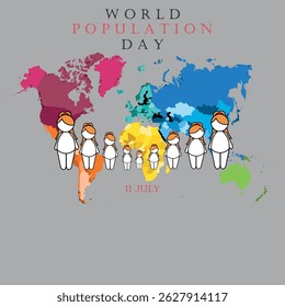 Ilustração vetorial, Design do Dia Mundial da População Simples e Moderno com imagem de desenho 2D
