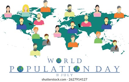 Ilustração vetorial, Design do Dia Mundial da População Simples e Moderno com imagem de desenho 2D
