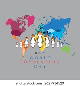 Ilustração vetorial, Design do Dia Mundial da População Simples e Moderno com imagem de desenho 2D
