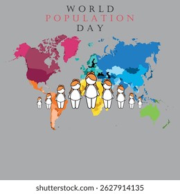 Ilustração vetorial, Design do Dia Mundial da População Simples e Moderno com imagem de desenho 2D
