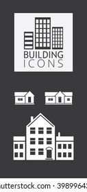 Vector illustration of simple monochromatic building design icon. Silhouettes isolated on black background.
