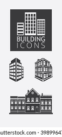 Vector illustration of simple monochromatic building design icon. Silhouettes isolated on white background.
