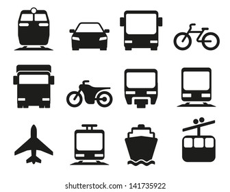 Vector illustration simple monochromatic vehicle   transport related icons for your design application 