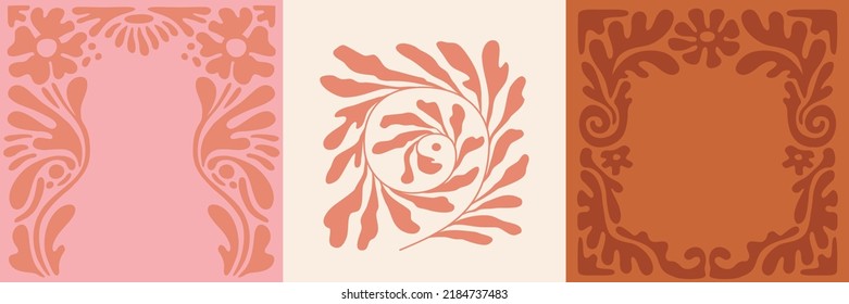 Vector illustration in simple naive and hippie groovy style - flowers and plants, design templates, frames and prints with copy space for text for social media and posters