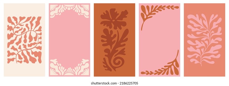 Vector illustration in simple naive and hippie groovy style - flowers and plants, design templates, frames and prints with copy space for text for social media and posters