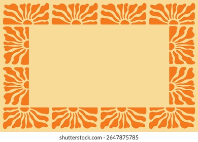 Ilustración vectorial en estilo groovy simple ingenuo e hippie, flores y plantas, Plantillas de diseño botánico floral dibujado a mano, marcos e impresiones de arte moderno, carteles y carteles con espacio de copia