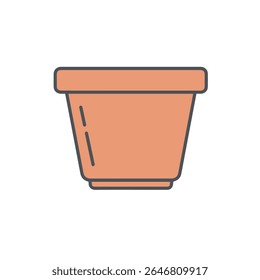 Vector illustration of a simple orange flower pot with black outlines. Suitable for gardening, nature, plant care, and home decor projects