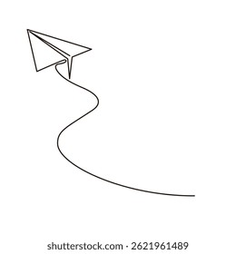 A vector illustration of a simple paper airplane drawn in one stroke. The line width of the vector data can be changed.