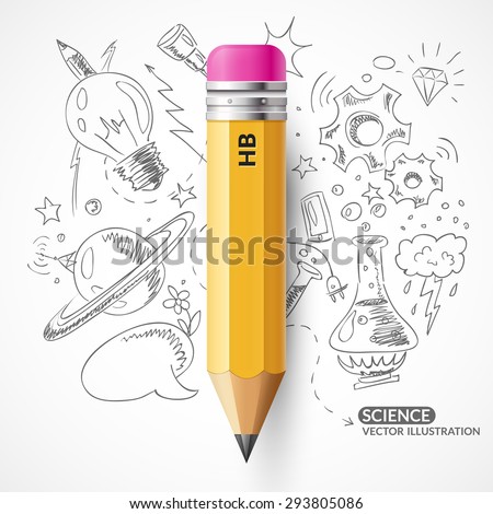 A vector illustration with a simple pencil. Yellow pencil on the background of the sketch.