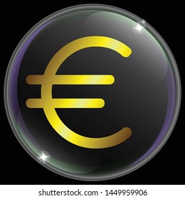Vector illustration of simple and realistic euro currency sign or symbol with gold gradient encapsulated in transparent soap bubble for business, financial, banking and web projects and designs.