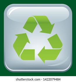 Vector illustration. Simple recycle crystal button. Shiny effects on square.
