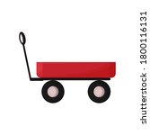 Vector illustration with simple red garden cart in cartoon style. Design for children or for landscaping, harvesting, planting seedlings