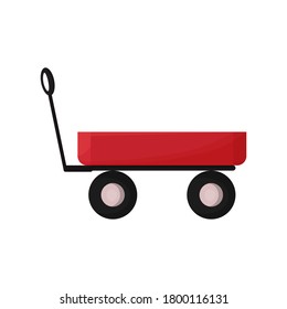 Vector illustration with simple red garden cart in cartoon style. Design for children or for landscaping, harvesting, planting seedlings