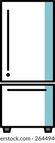 Ilustração vetorial de um ícone de refrigerador simples - aparelho de cozinha moderno com gaveta, contornado em preto com destaque azul claro, isolado no fundo branco