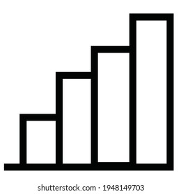 Vector illustration of a simple rising bar graphic symbol icon. black and white color, line drawing style. color can be edited. 2500 x 2500 pixel perfect.