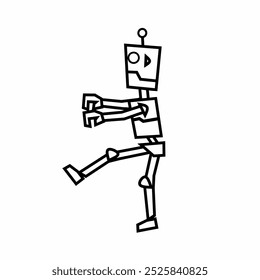 Vector illustration of a simple robot walking under control or under command