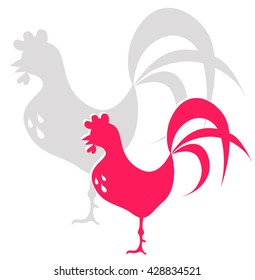Vector illustration of simple rooster. Cartoon rooster isolated on white. Chinese year symbol 