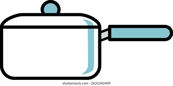 Vector illustration of a simple saucepan with lid and blue handle isolated on white background｜saucepan, pot, cooking utensil, kitchen, vector, handle, lid