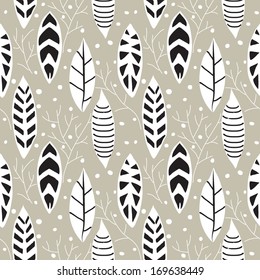 Vector illustration in a simple scandinavian style with stylized leaves and branches