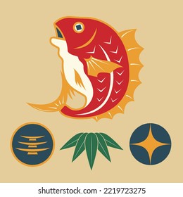 Vector illustration of simple sea bream and bamboo leaves