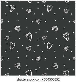 Vector illustration of a simple seamless background in doodle style with hearts for Valentines day