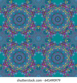 Vector illustration. Simple seamless pattern - multicolor stars on a blue background. Vintage ornament.