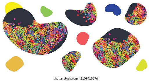 vector illustration of simple shapes for trendy geometric backgrounds blobs with colorful confetti