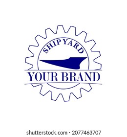 Vector illustration of simple ship and gears in flat style.  Can be used for shipyard logo