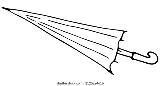Ilustración vectorial. Simple señal de paraguas aislado sobre fondo blanco. Clíparte de doodle dibujado a mano. Para afiches, pancartas, colorear, ilustración de libros, medios sociales, impresos.