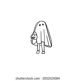 Vector illustration of a simple silhouette of a man in a ghost costume, halloween celebration