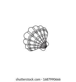 Vector illustration. Simple silhouette of a seashell. Drawing of black lines on a white background, Doodle. Child's coloring book.