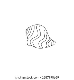 Vector illustration. Simple silhouette of a seashell. Drawing of black lines on a white background, Doodle. Child's coloring book.