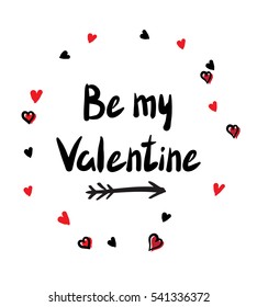 Vector illustration of a simple sketch with hearts. Be my Valentine