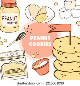 Vector illustration of a simple sketch  of peanut cookies. Peanut butter, eggs, sugar.