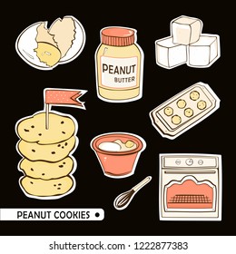 Vector illustration of a simple sketch  of peanut cookies. Peanut butter, eggs, sugar.