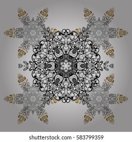 Vector illustration. Simple snowflakes, floral elements, decorative ornament. Arab, Asian, ottoman motifs in white and light colors. Winter pattern on white background.