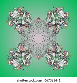 Vector illustration. Simple snowflakes ornamental pattern, floral elements, decorative ornament. Arab, Asian, ottoman motifs. Ornamental pattern on background.