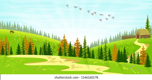 Vector Illustration of a simple spring landscape