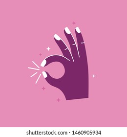 Vector illustration in simple style with hand - ok gesture -  stylish print for poster or t-shirt 