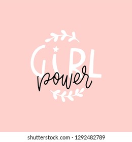 Vector illustration in simple style with hand-lettering phrase girl power - stylish print for poster or t-shirt - feminism quote and woman motivational slogan. Gold texture