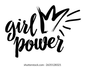 Vector illustration in simple style with hand-lettering phrase girl power - stylish print for poster or t-shirt - feminist quote and woman motivational slogan