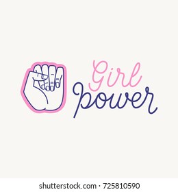 Vector illustration in simple style with hand-lettering phrase girl power - stylish print for poster or t-shirt - feminism quote and woman motivational slogan