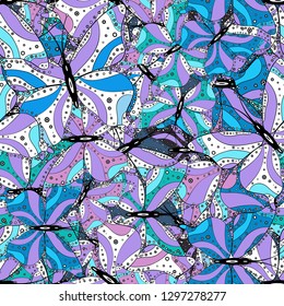 Vector illustration. In simple style. An image of butterflies. Tropical butterfly seamless pattern in blue, violet and white colors. Doodle, sketch, scribble.
